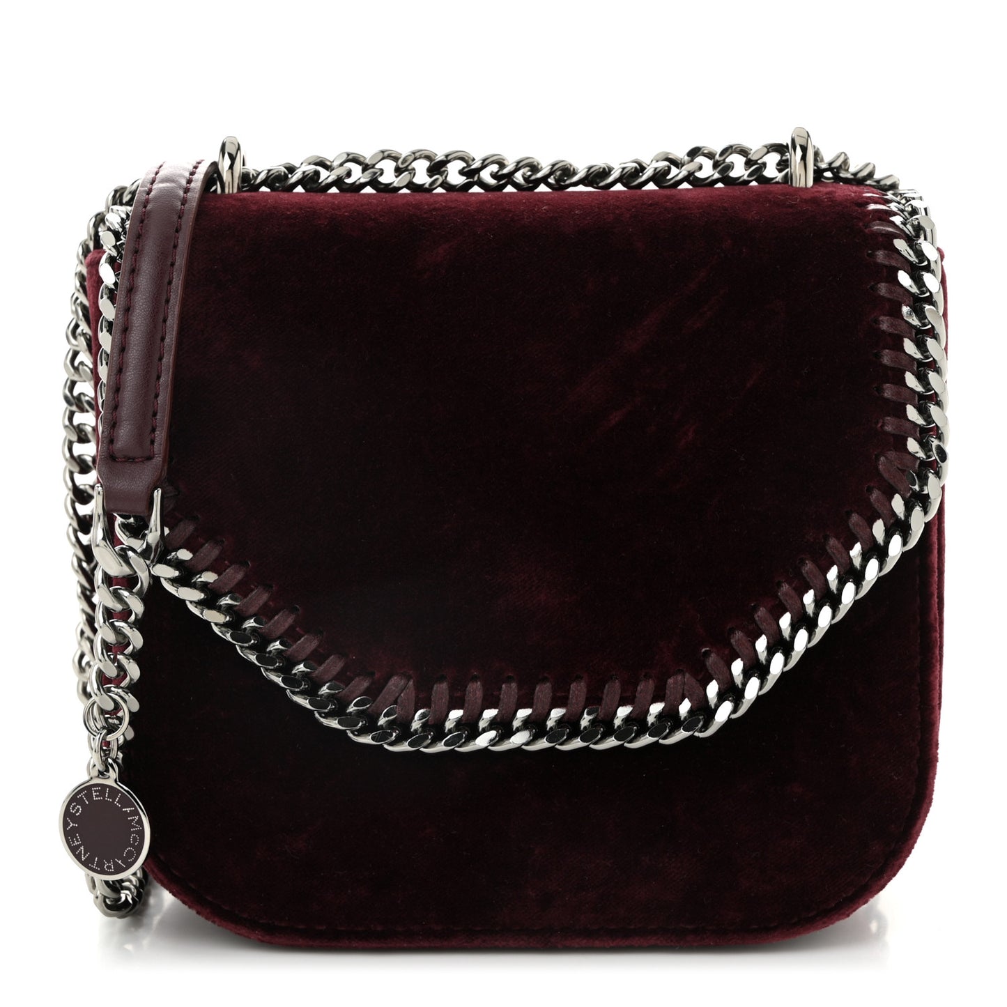 Velvet Mini Falabella Box Shoulder Bag Burgundy