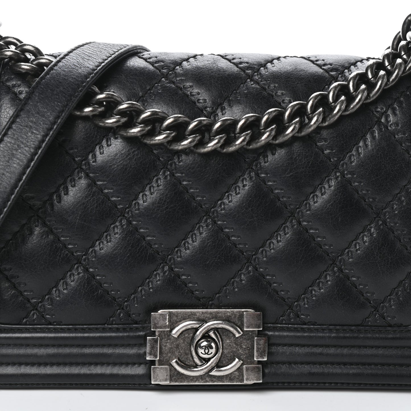 Calfskin Double Stitch Medium Boy Flap Black