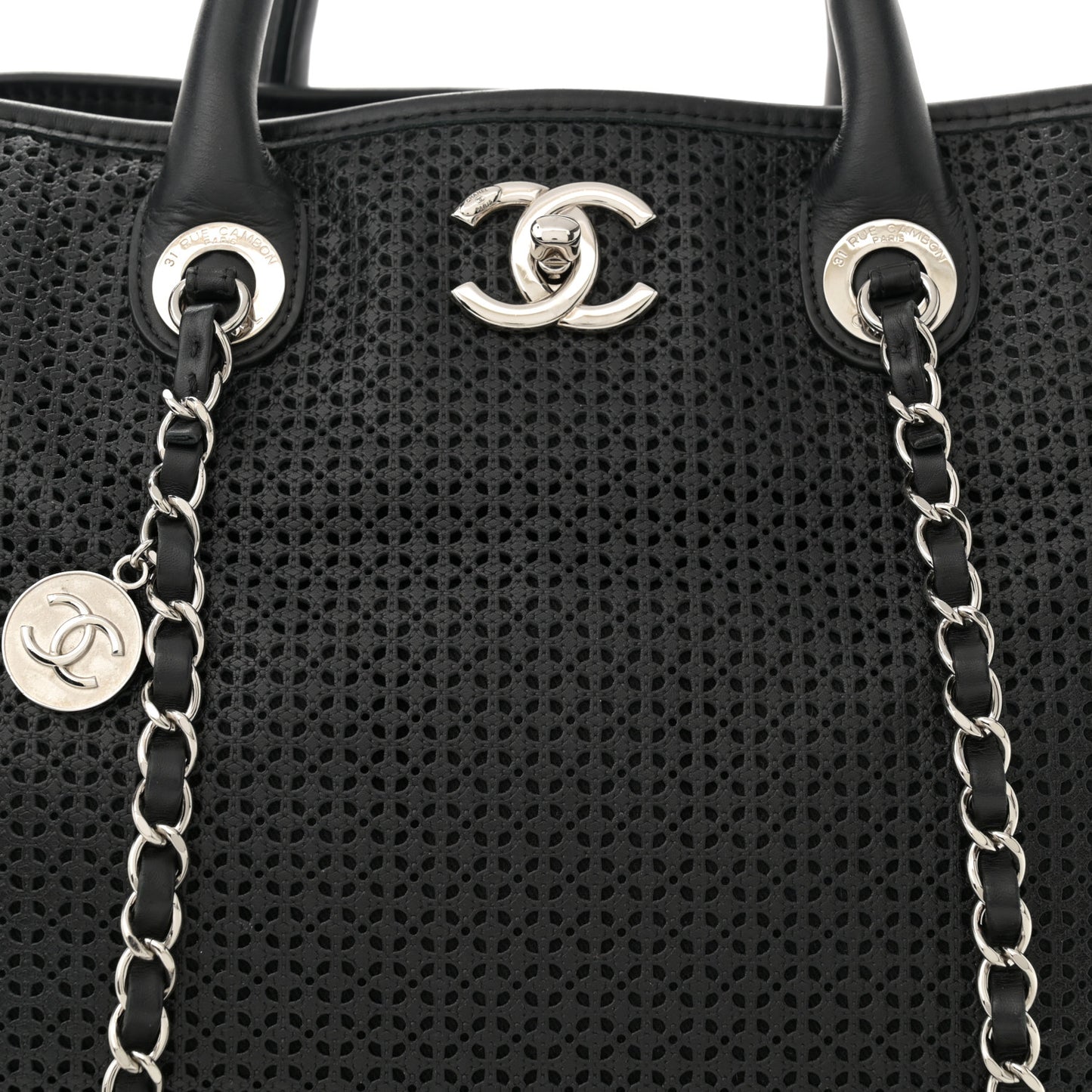 Calfskin Perforated Up In The Air Tote Black