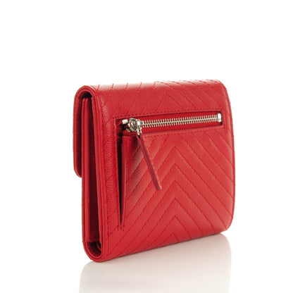Chanel Caviar Chevron Quilted Compact Flap Wallet Dark Red 3 of 7