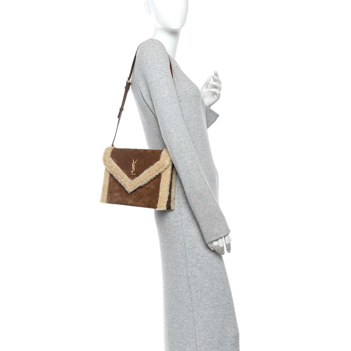 Nubuck Shearling Quilted Medium Gaby Satchel Natural Tan