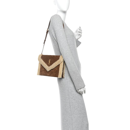 Saint Laurent Nubuck Shearling Quilted Medium Gaby Satchel Natural Tan 2 of 9