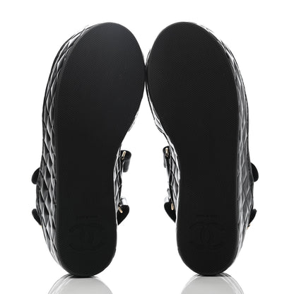 Chanel Shiny Calfskin Logo Platform Sandals 38 Black 3 of 7