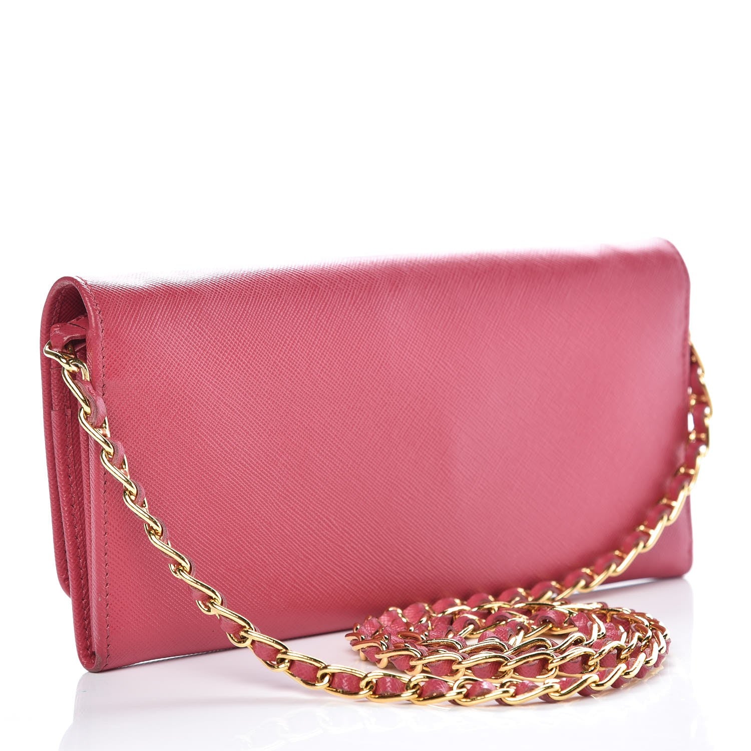 Prada Saffiano Metal Oro Chain Wallet Peonia 3 of 14