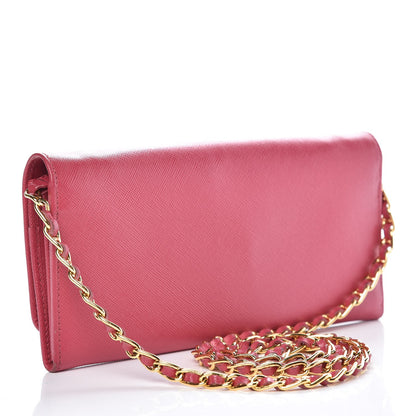 Prada Saffiano Metal Oro Chain Wallet Peonia 3 of 14