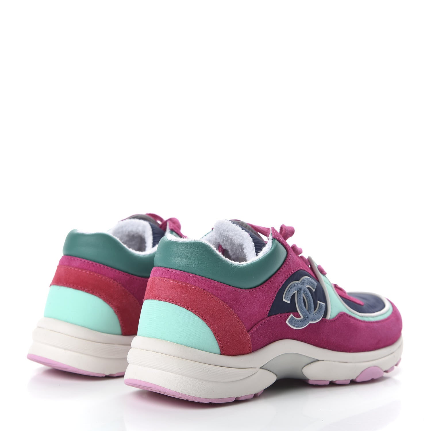 Chanel Nylon Lambskin Suede Calfskin CC Sneakers 36 Pink Green 4 of 9