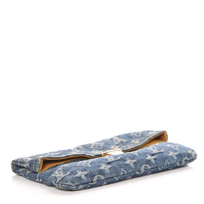 Louis Vuitton Monogram Denim Pochette Plat Clutch Blue 4 of 8