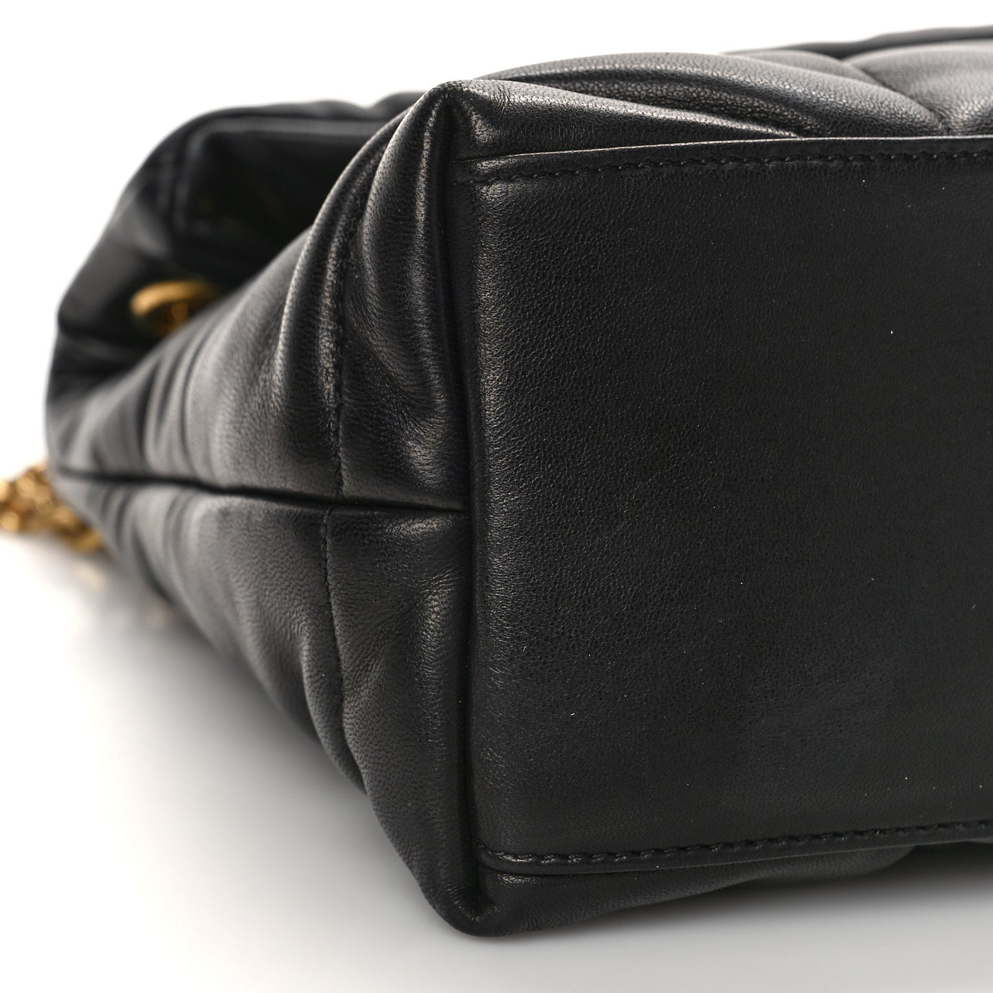 Lambskin Quilted Small Loulou Puffer Monogram Chain Satchel Black