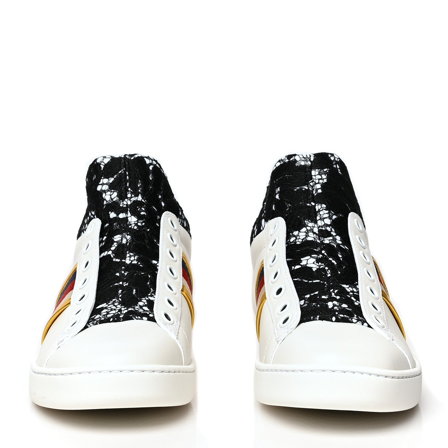 Gucci Calfskin Lace Ayers Sylvie Web Womens New Ace High Top Sneakers 36.5 White 2 of 7