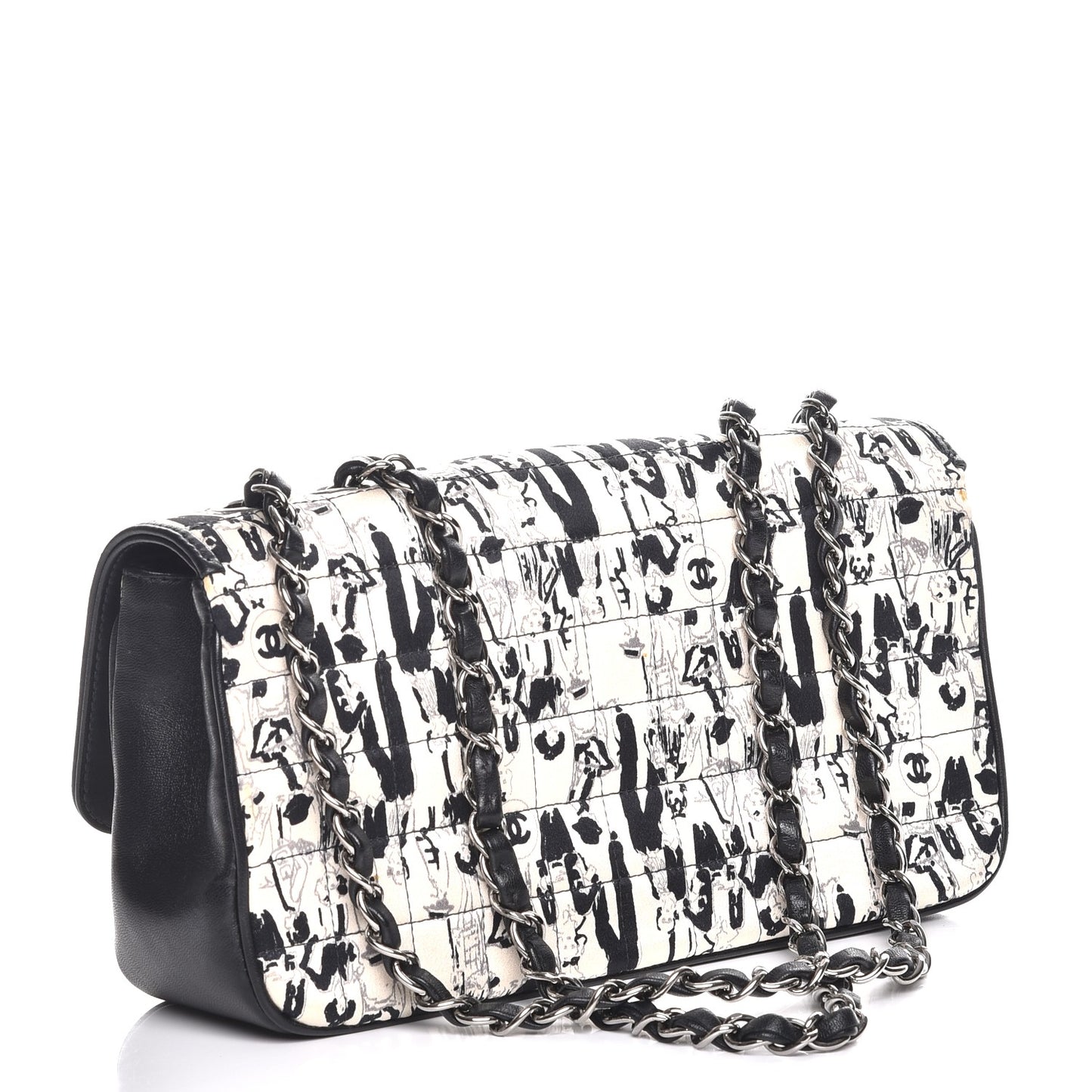 Silk Lambskin Coco Mademoiselle Scarf Flap Bag White Black