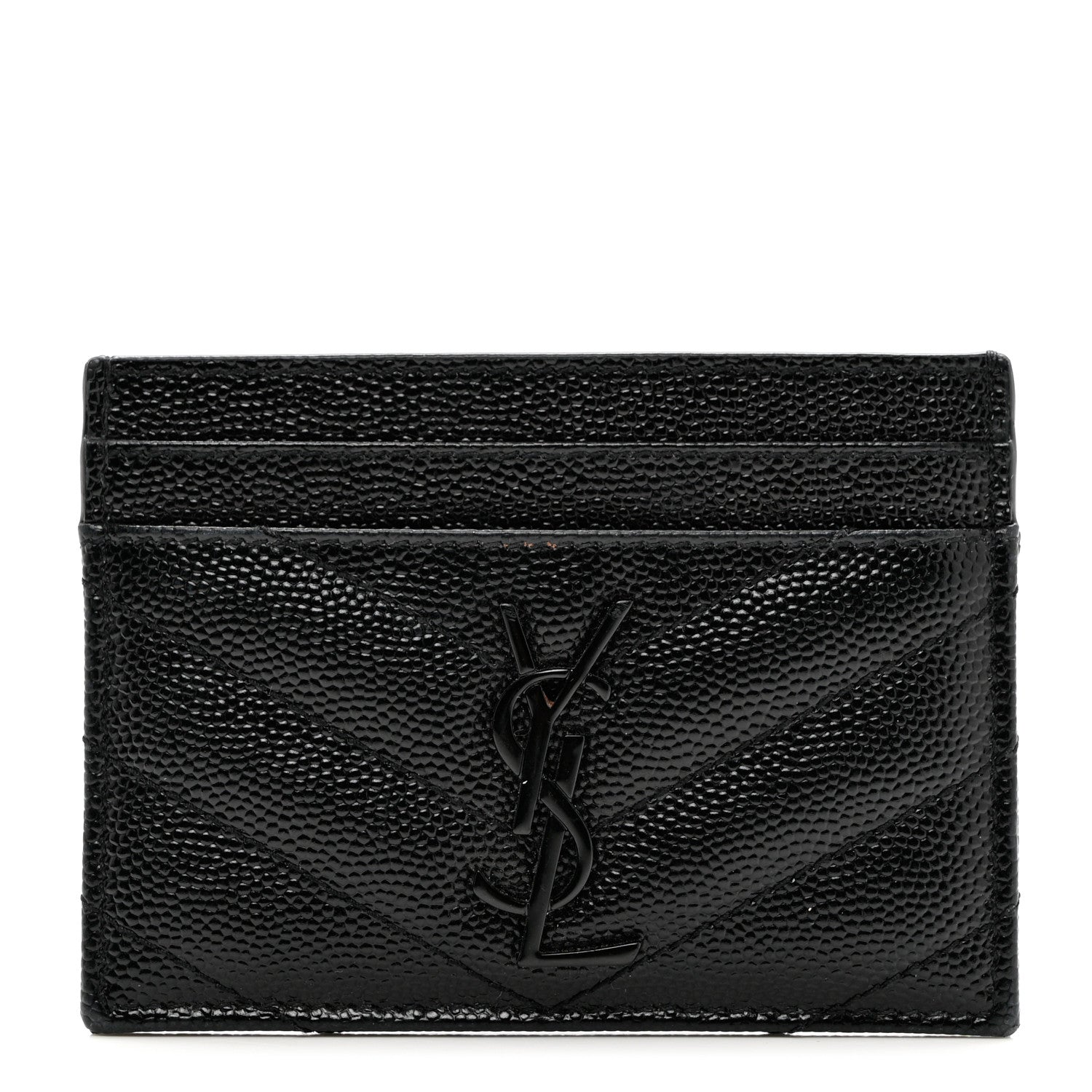 Saint Laurent Grain De Poudre Matelasse Chevron Monochrome Monogram Credit Card Case Black 1 of 7