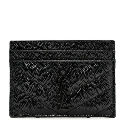 Saint Laurent Grain De Poudre Matelasse Chevron Monochrome Monogram Credit Card Case Black 1 of 7