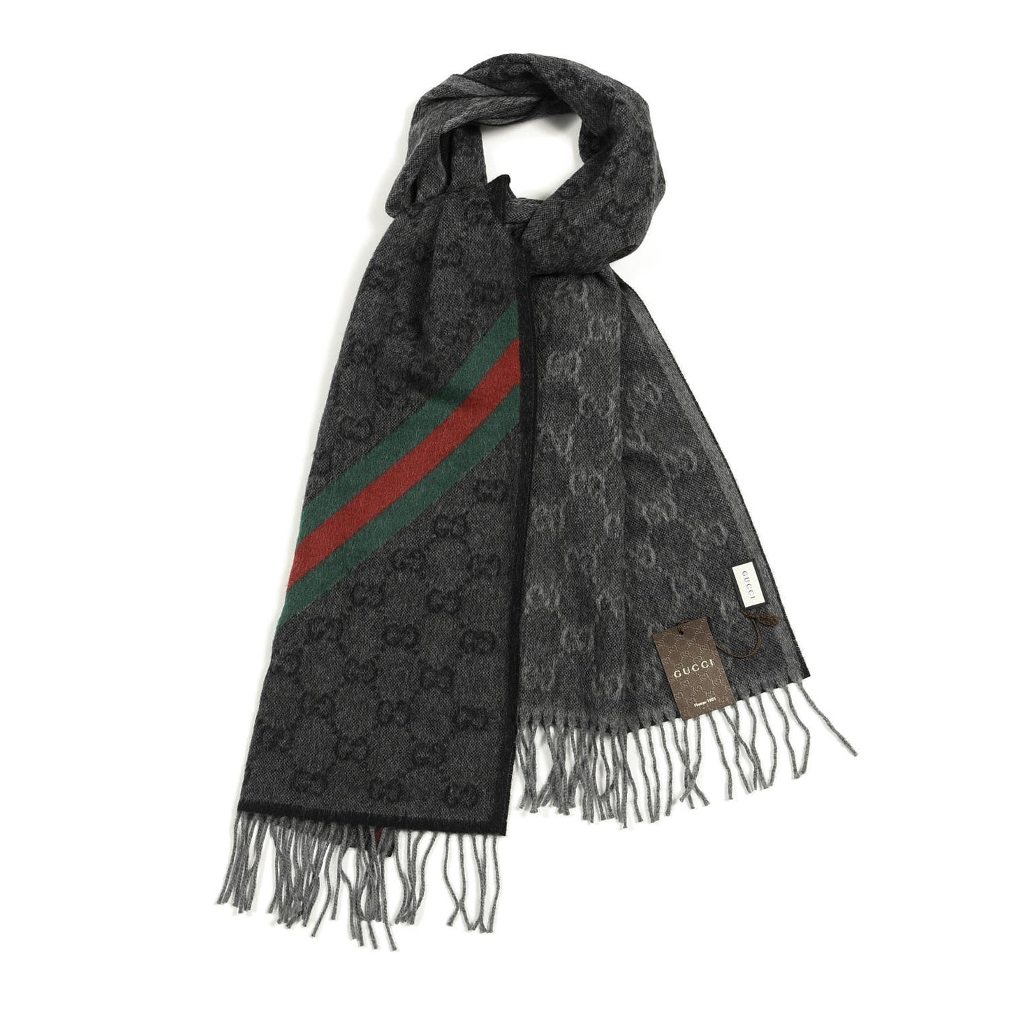 Wool Angora Monogram Web New Nikky Scarf Lead Dark Green