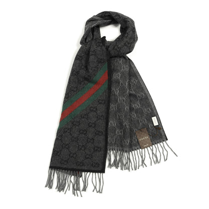 Gucci Wool Angora Monogram Web New Nikky Scarf Lead Dark Green 1 of 4