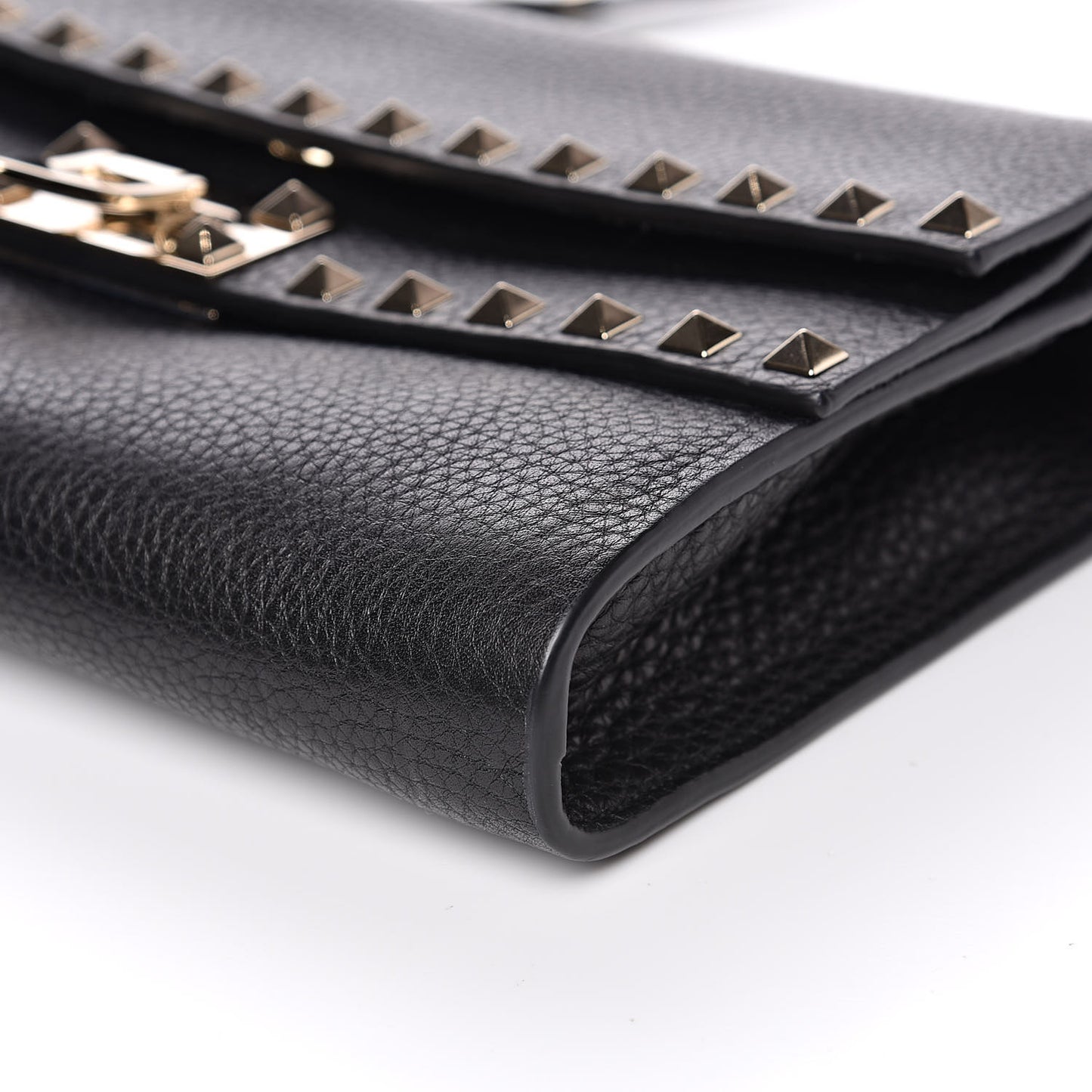 Grainy Calfskin Rockstud Double Flap Crossbody Bag Black
