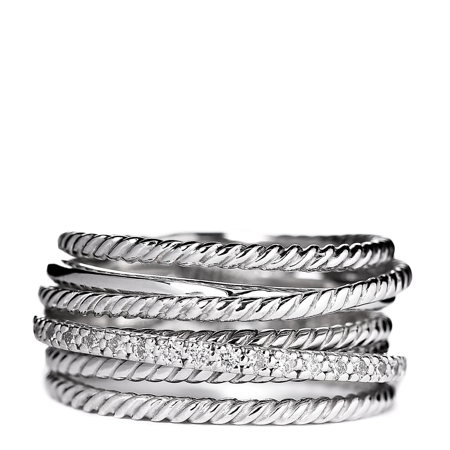 Sterling Silver Diamond 12mm Wide Crossover Cable Ring 56 7.5