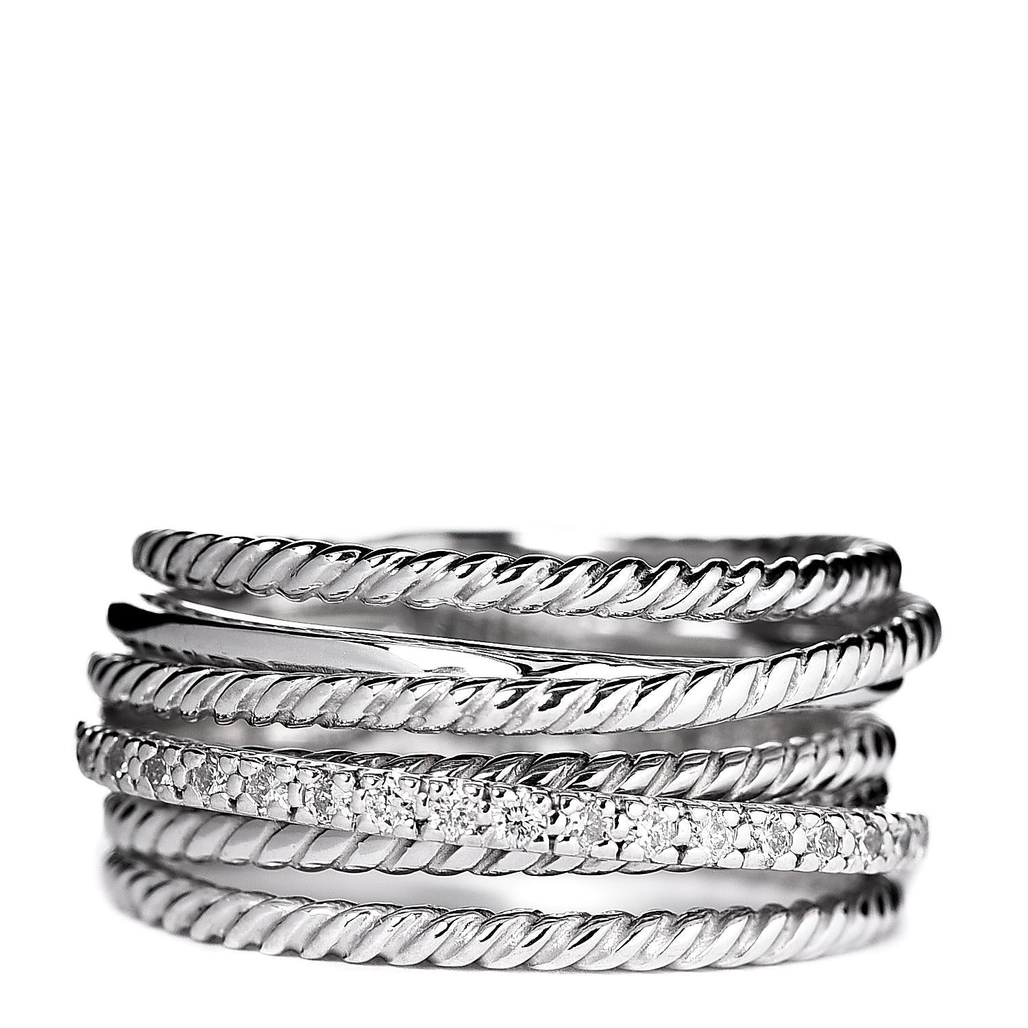 David Yurman Sterling Silver Diamond 12mm Wide Crossover Cable Ring 56 7.5 1 of 4