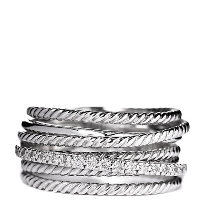 David Yurman Sterling Silver Diamond 12mm Wide Crossover Cable Ring 56 7.5 1 of 4