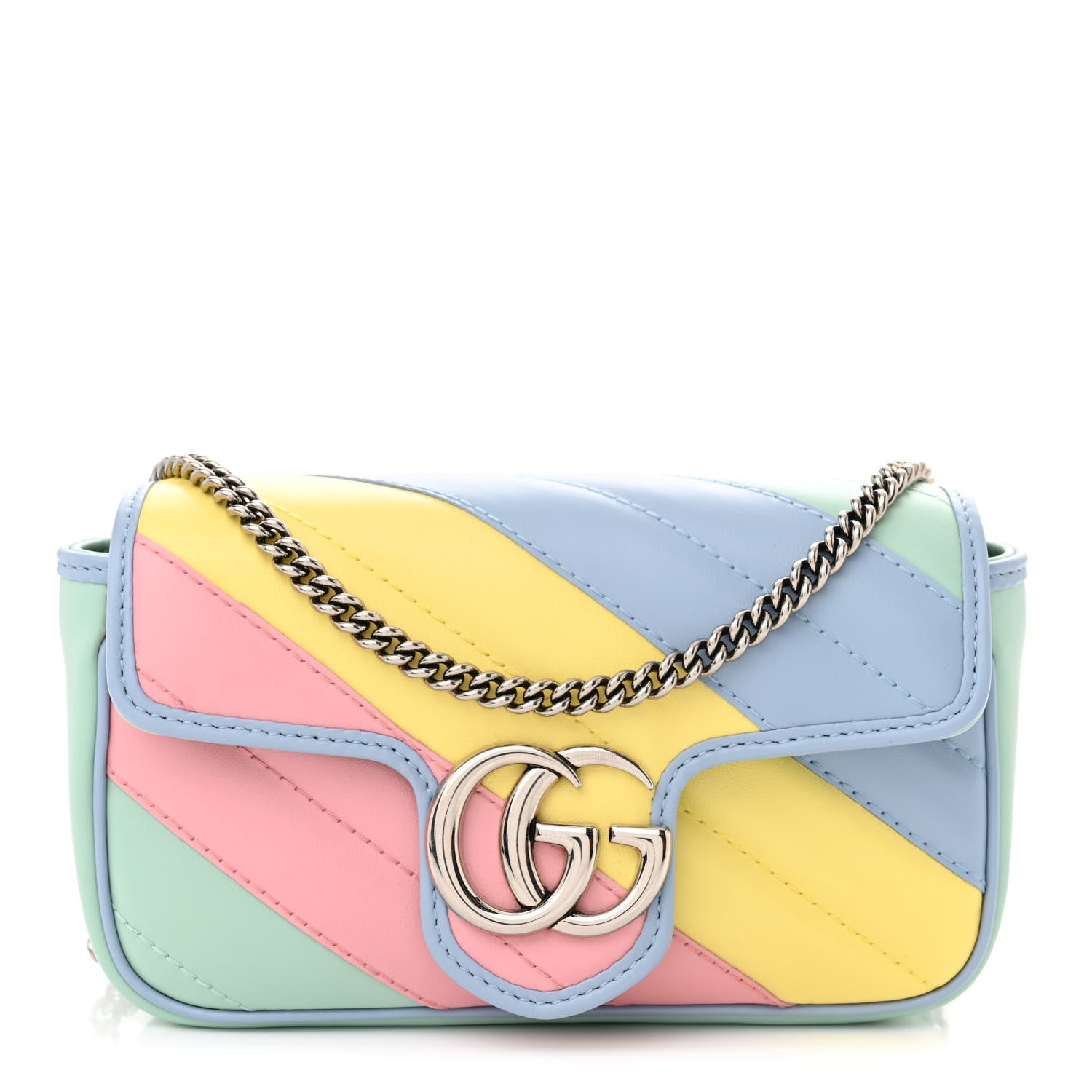 Gucci Calfskin Matelasse Diagonal Super Mini GG Marmont Shoulder Bag Multicolor Pastel 1 of 11