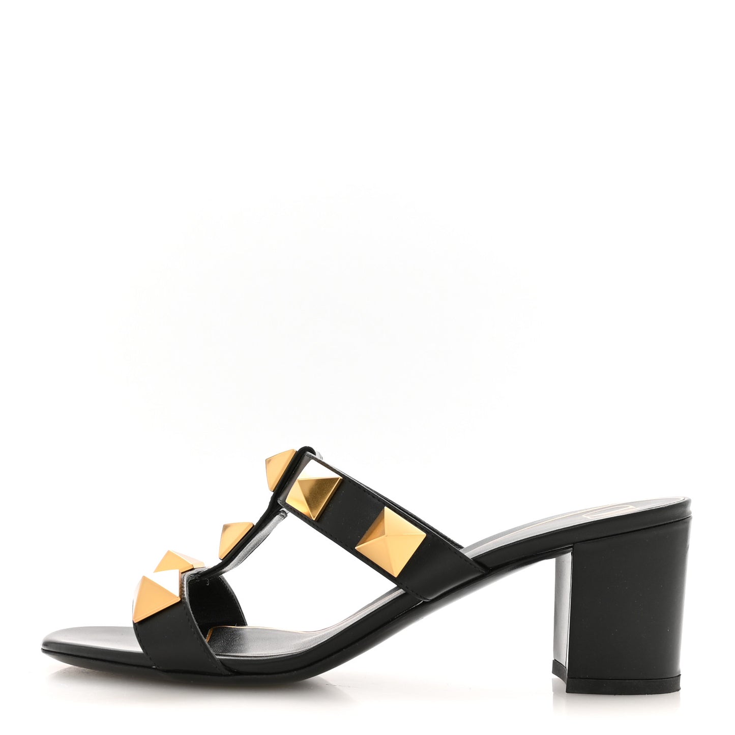 Calfskin Roman Stud 60mm Slide Sandals 38.5 Black