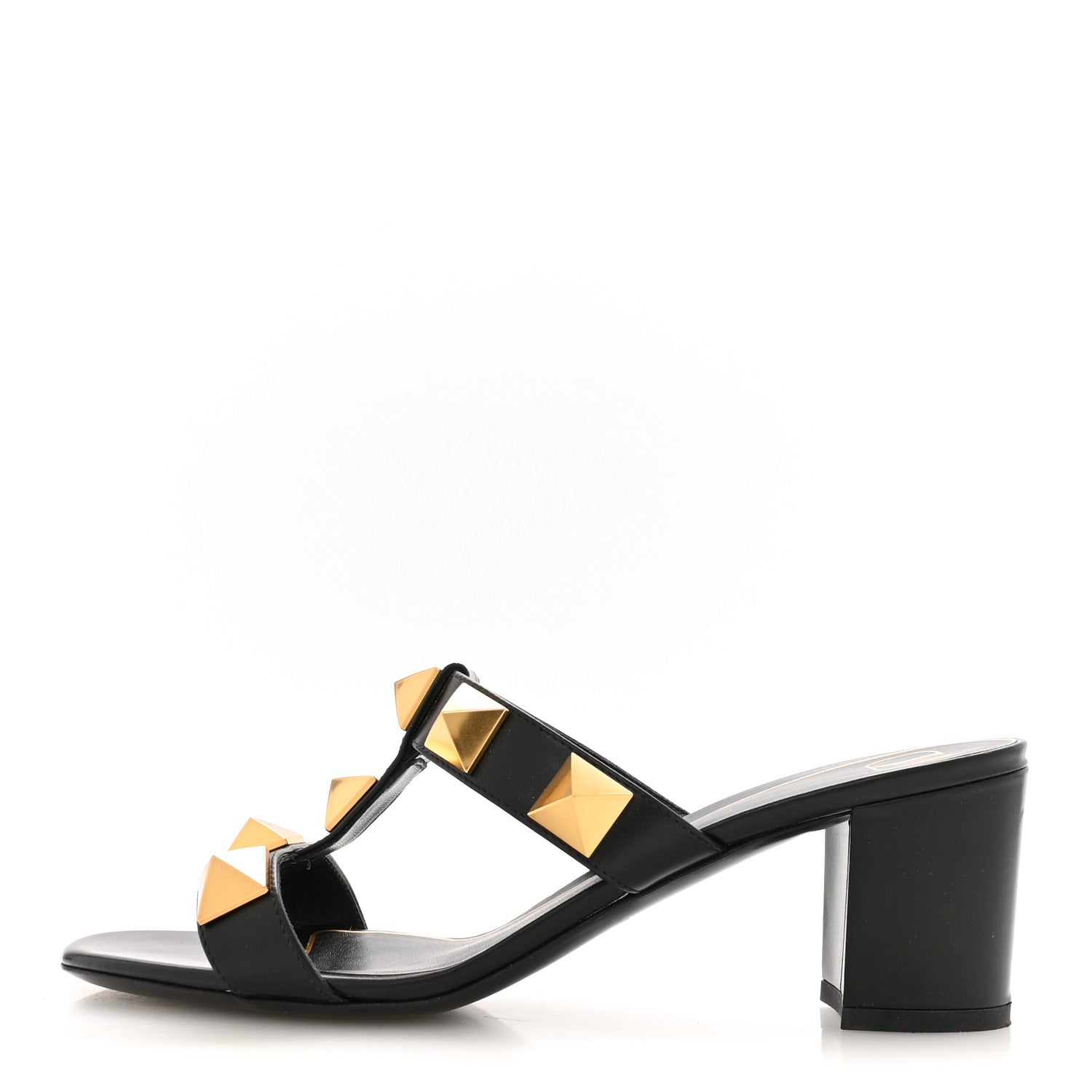 Valentino Garavani Calfskin Roman Stud 60mm Slide Sandals 38.5 Black 1 of 9