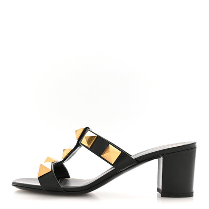 Valentino Garavani Calfskin Roman Stud 60mm Slide Sandals 38.5 Black 1 of 9