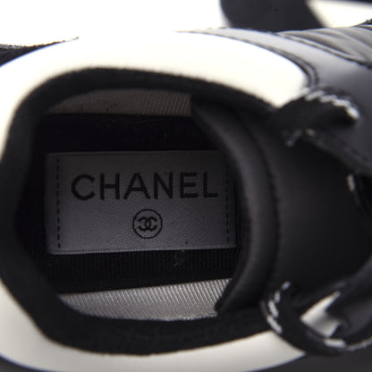 Chanel Nylon Calfskin Suede CC Sneakers 36.5 Grey Black White 8 of 10
