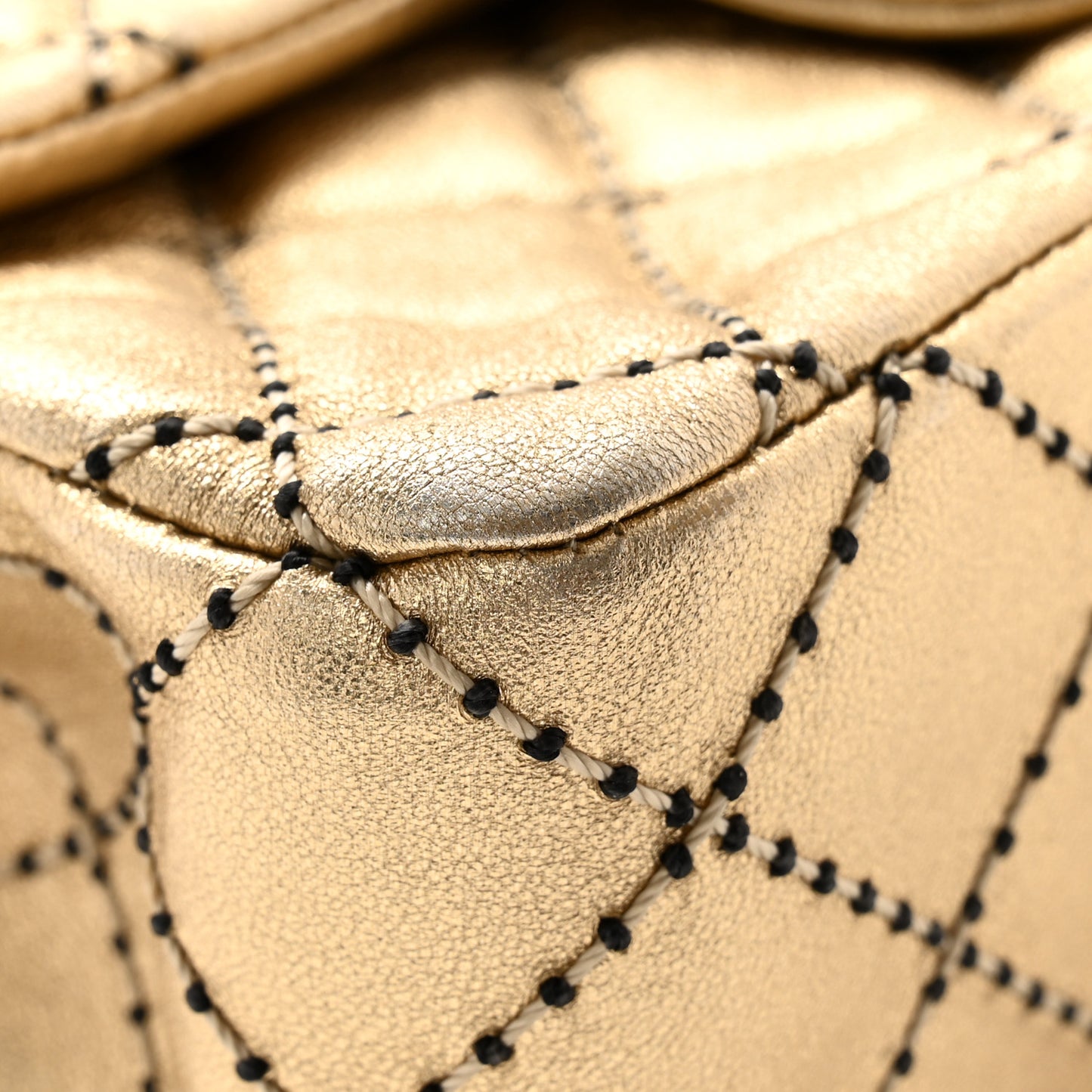 Metallic Lambskin Quilted Mini Rectangular Flap Gold