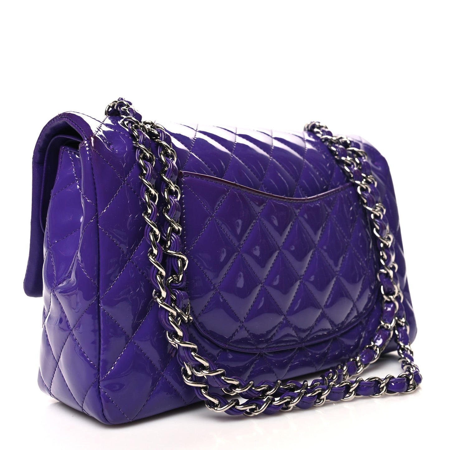 Patent Calfskin Quilted Medium Double Flap Purple