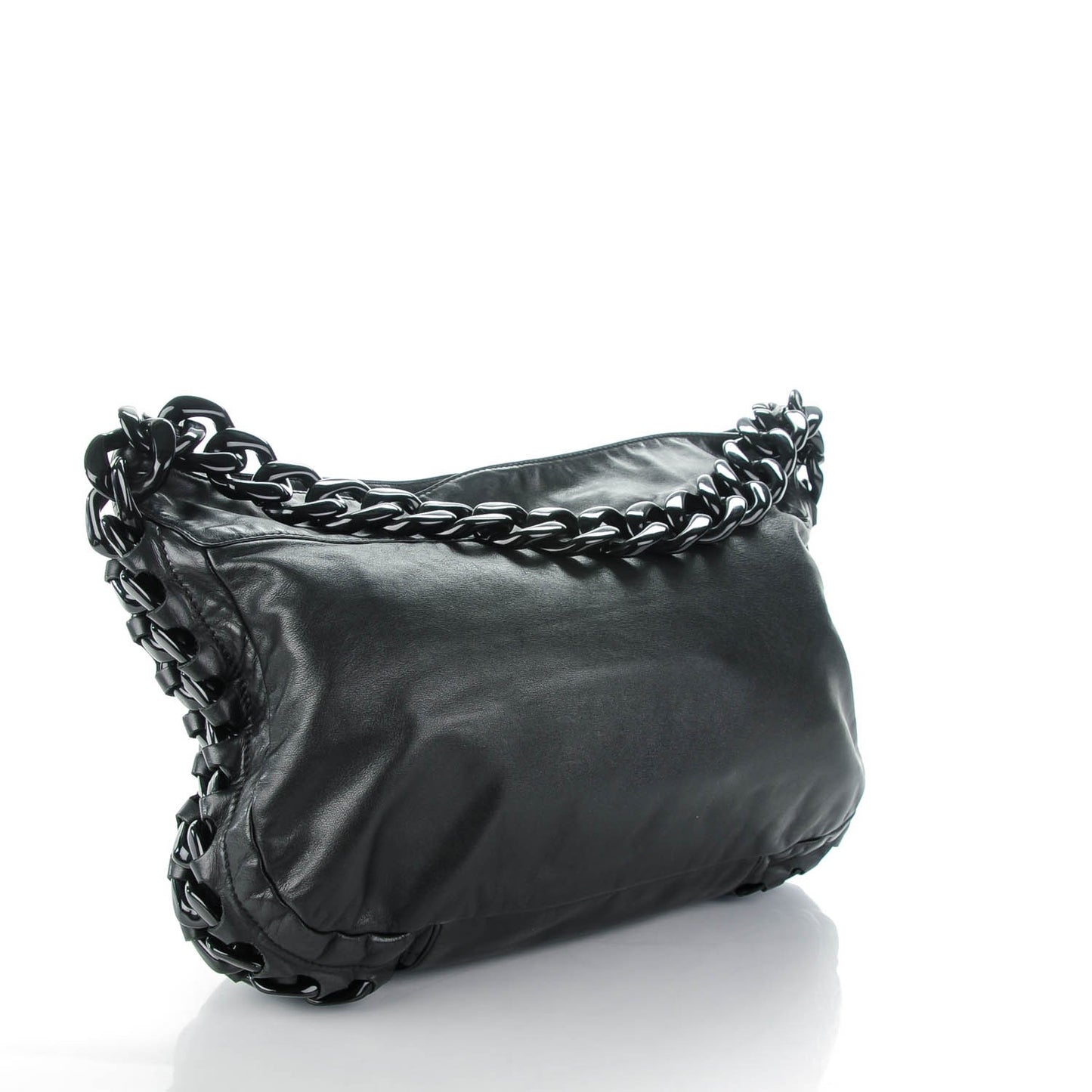 Calfskin Modern Chain Rhodoid Hobo Black