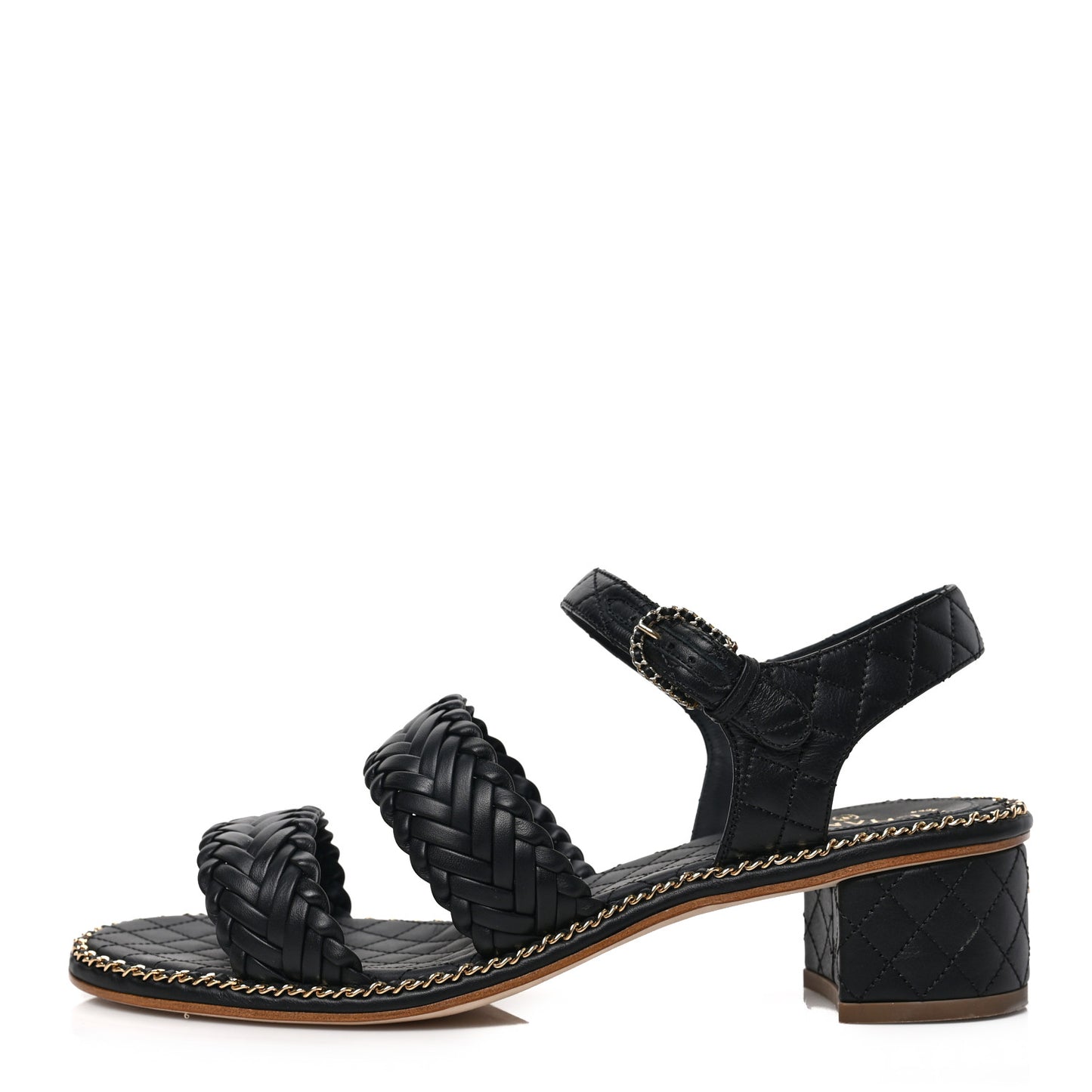 Calfskin Woven Chain Around CC Sandals 40.5 Black