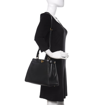 Fendi Vitello Seta Shiny Nappa Medium Peekaboo Iconic Satchel Black 2 of 10