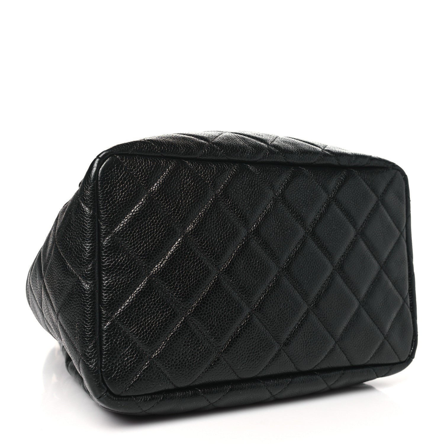 Chanel Caviar Flat Quilted CC Chain Bucket Drawstring Bag Black 4 of 10