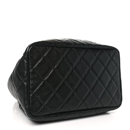 Chanel Caviar Flat Quilted CC Chain Bucket Drawstring Bag Black 4 of 10