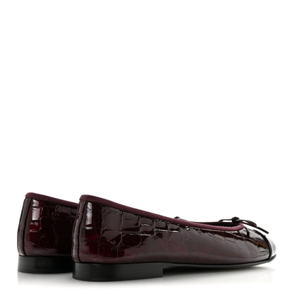 Chanel Patent Calfskin Crocodile Embossed Ballerina Flats 37 Dark Burgundy Black 5 of 11