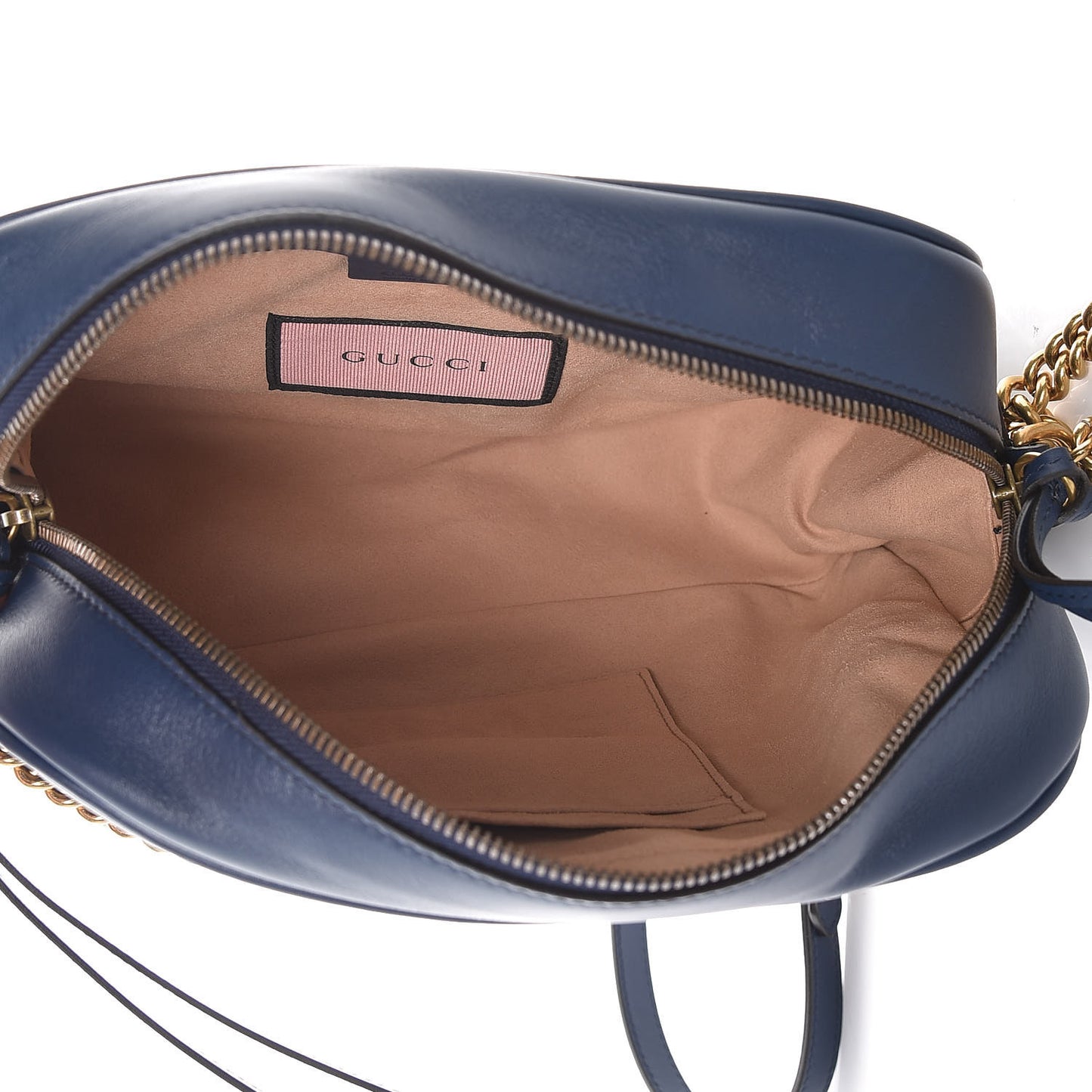 Calfskin Matelasse GucciGhost Medium GG Marmont Chain Shoulder Bag Blue Agata Hibiscus Red