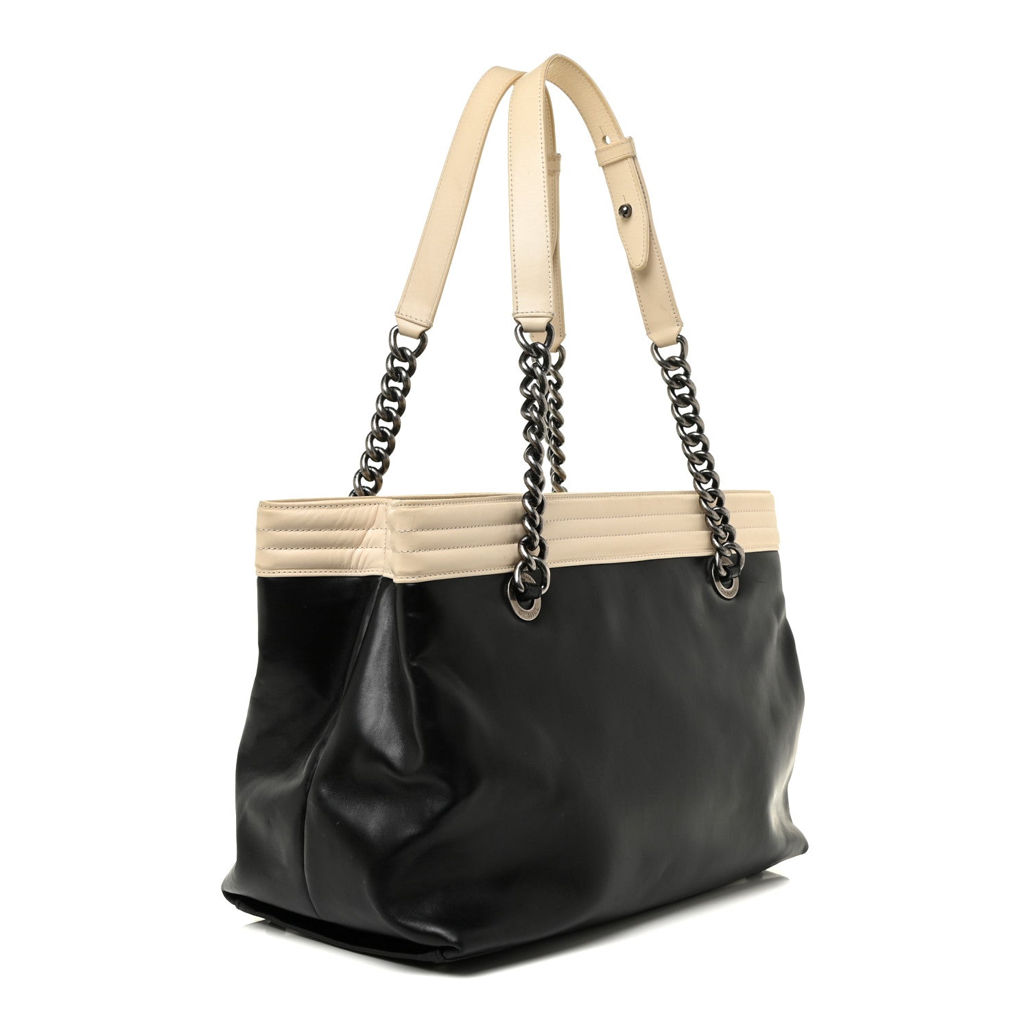 Chanel Glazed Calfskin Boy Tote Black Beige 3 of 26