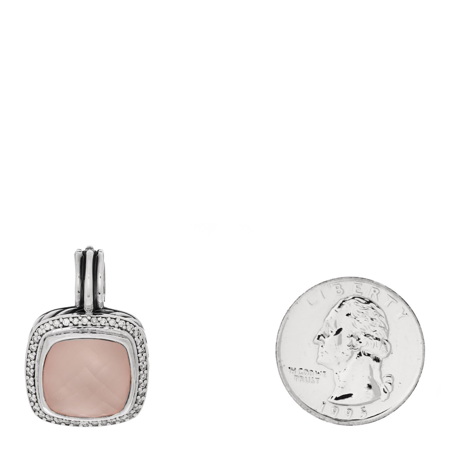 David Yurman Sterling Silver Pave Diamond Rose Quartz 14mm Albion Enhancer Pendant 2 of 4