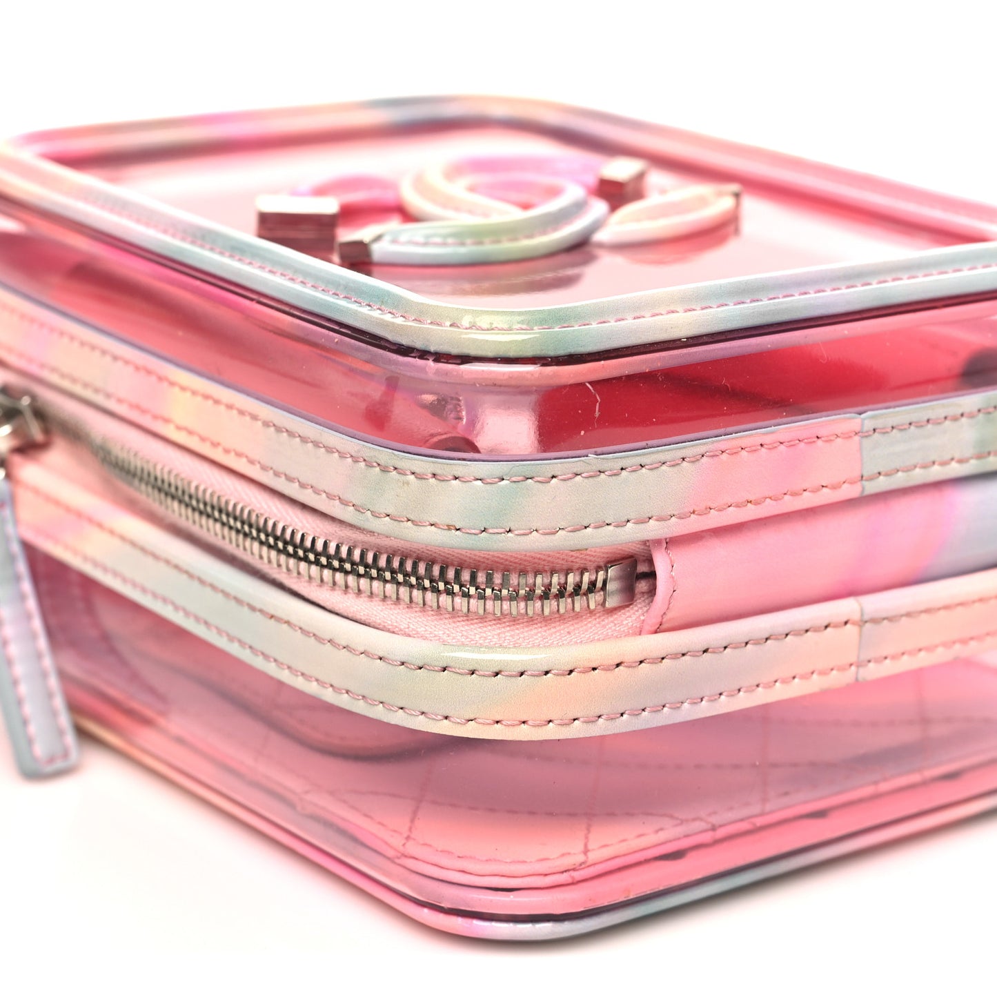 PVC Patent Calfskin Patent Lambskin Vertical Vanity Case Pink