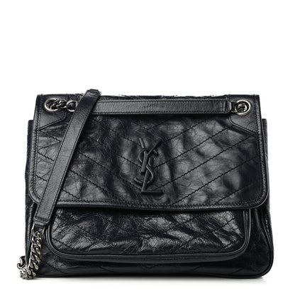 Saint Laurent Crinkled Calfskin Matelasse Monogram Medium Niki Chain Satchel Deep Marine 1 of 9
