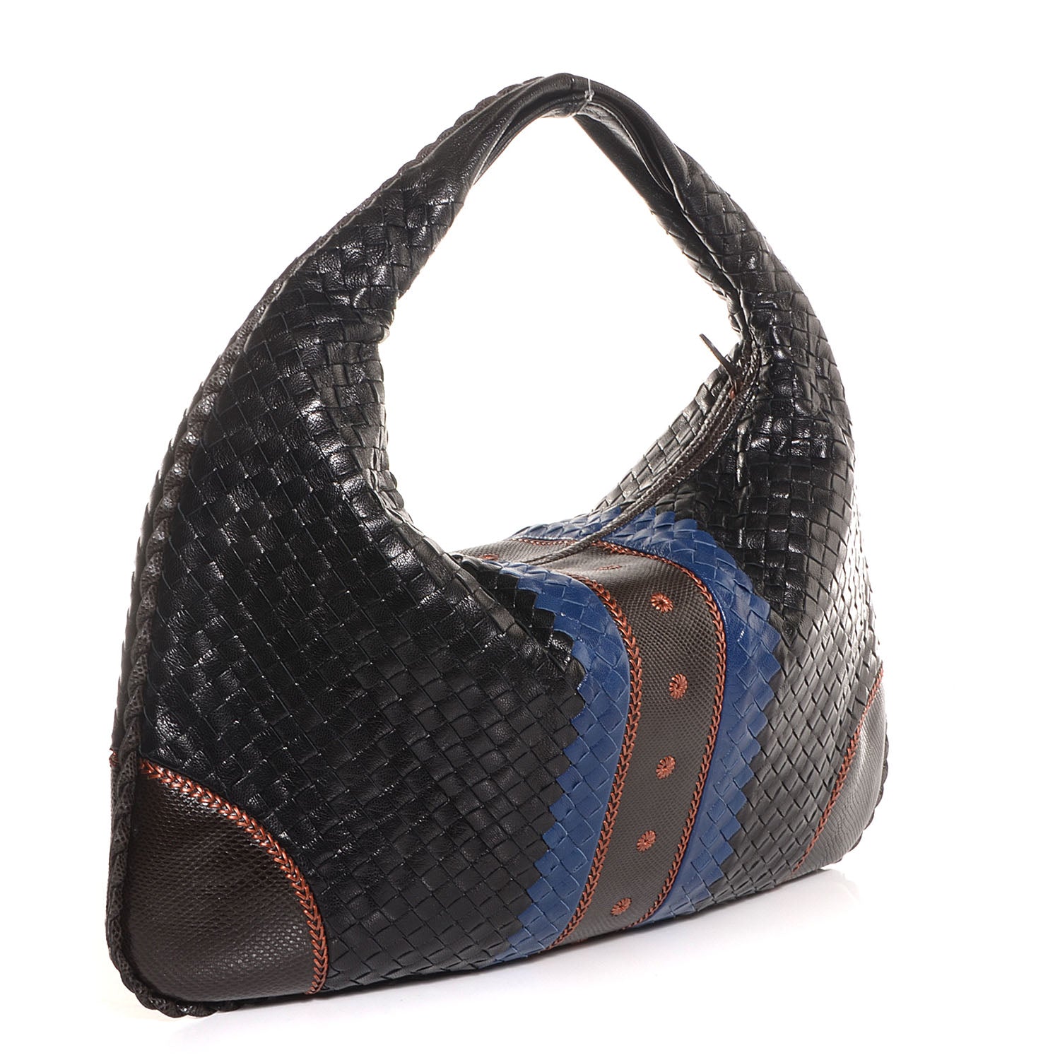 Bottega Veneta Shiny Goatskin Intrecciato Karung Large Veneta Hobo Cobalt Nero 3 of 8