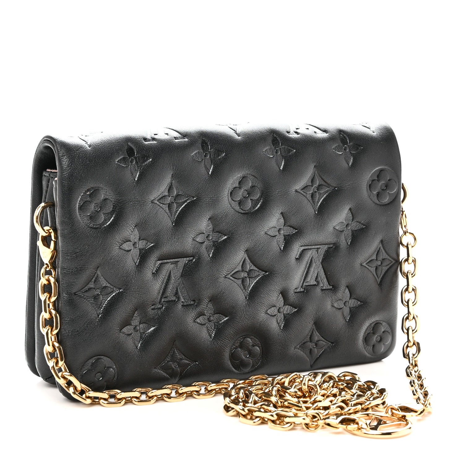 Louis Vuitton Lambskin Embossed Monogram Pochette Coussin Black 3 of 9
