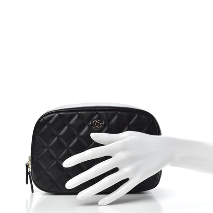 Chanel Lambskin Quilted Medium Curvy Pouch Cosmetic Case Black 2 of 7