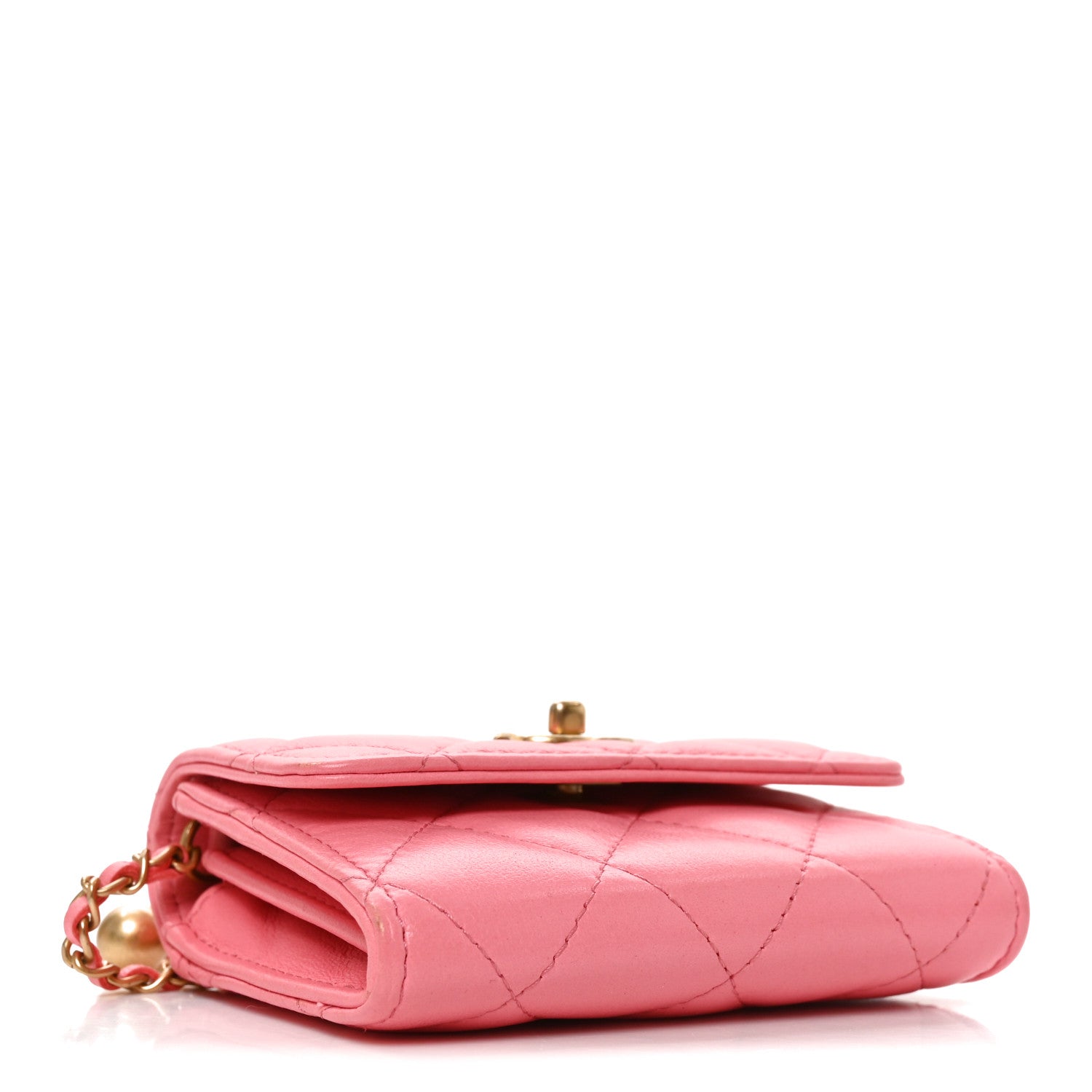 Chanel Lambskin Quilted Pearl Crush Card Holder With Chain Pink 3 of 9