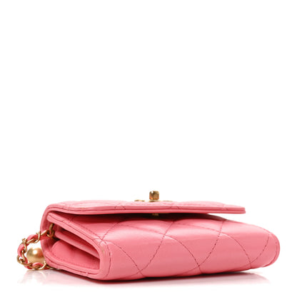 Chanel Lambskin Quilted Pearl Crush Card Holder With Chain Pink 3 of 9
