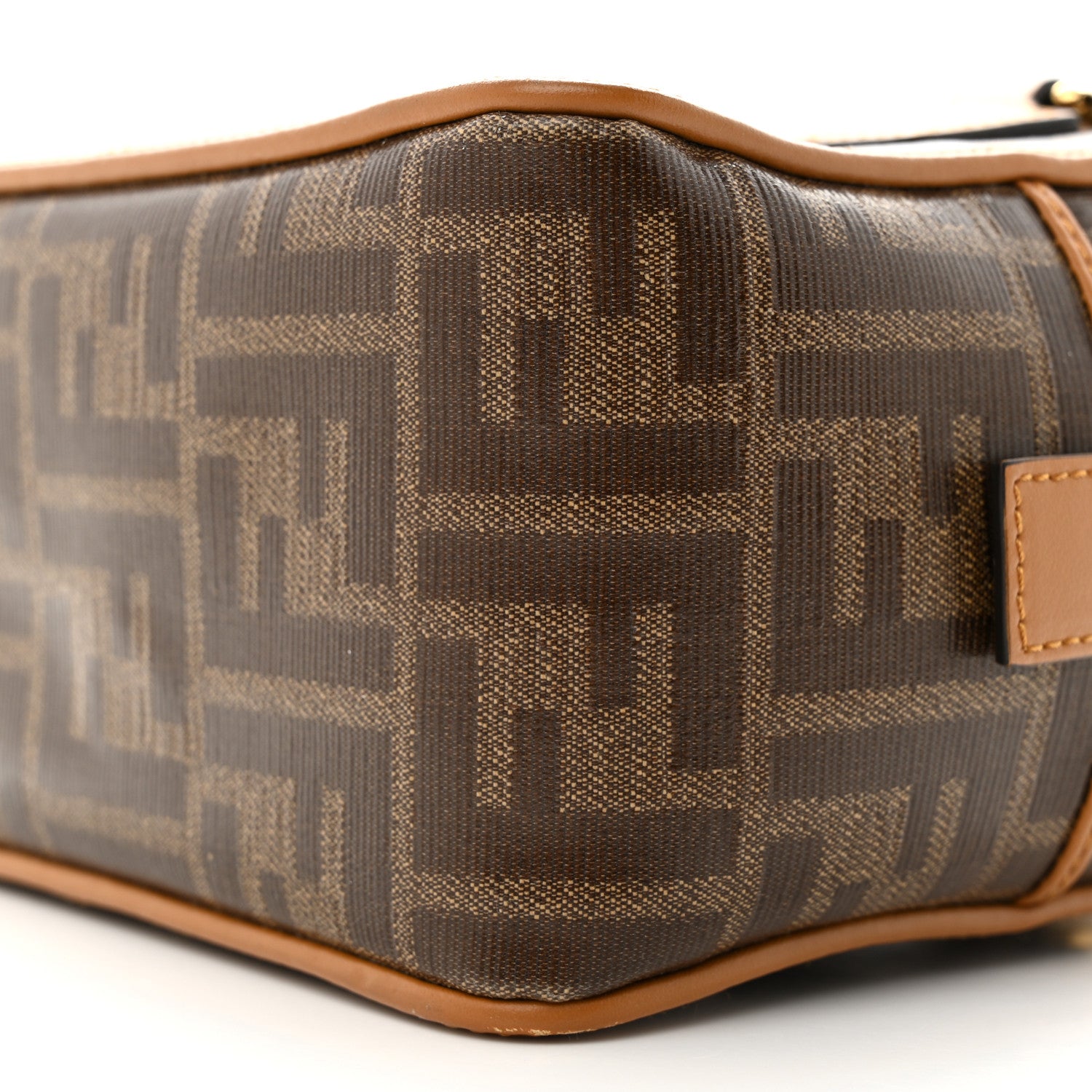 Fendi Glazed Fabric Vitello Century FF 1974 Stamp Patch Mini Boston Box Bag Mogano Panna Caramello 10 of 13