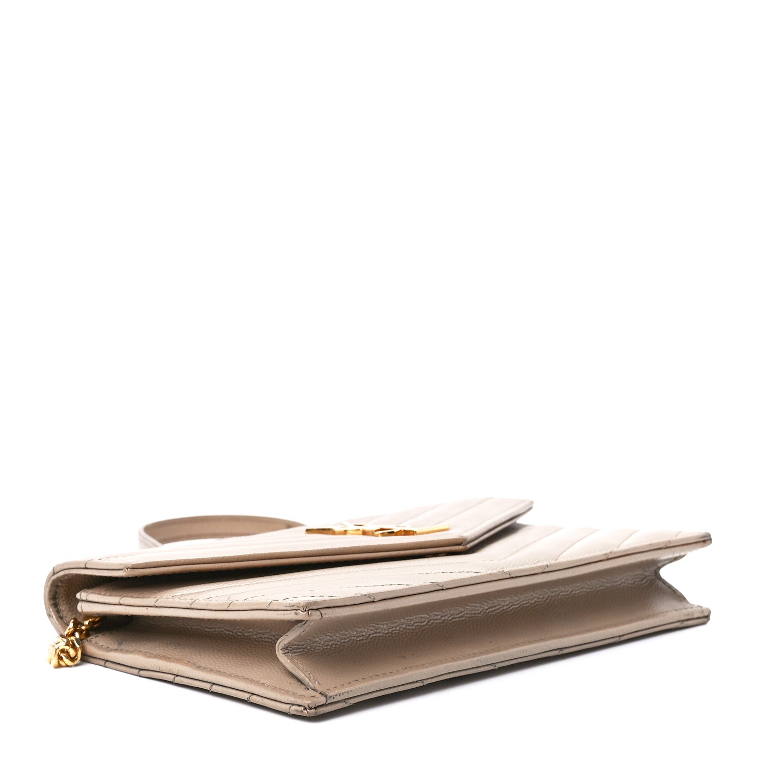 Saint Laurent Grain De Poudre Matelasse Chevron Monogram Envelope Chain Wallet Dark Beige 4 of 13