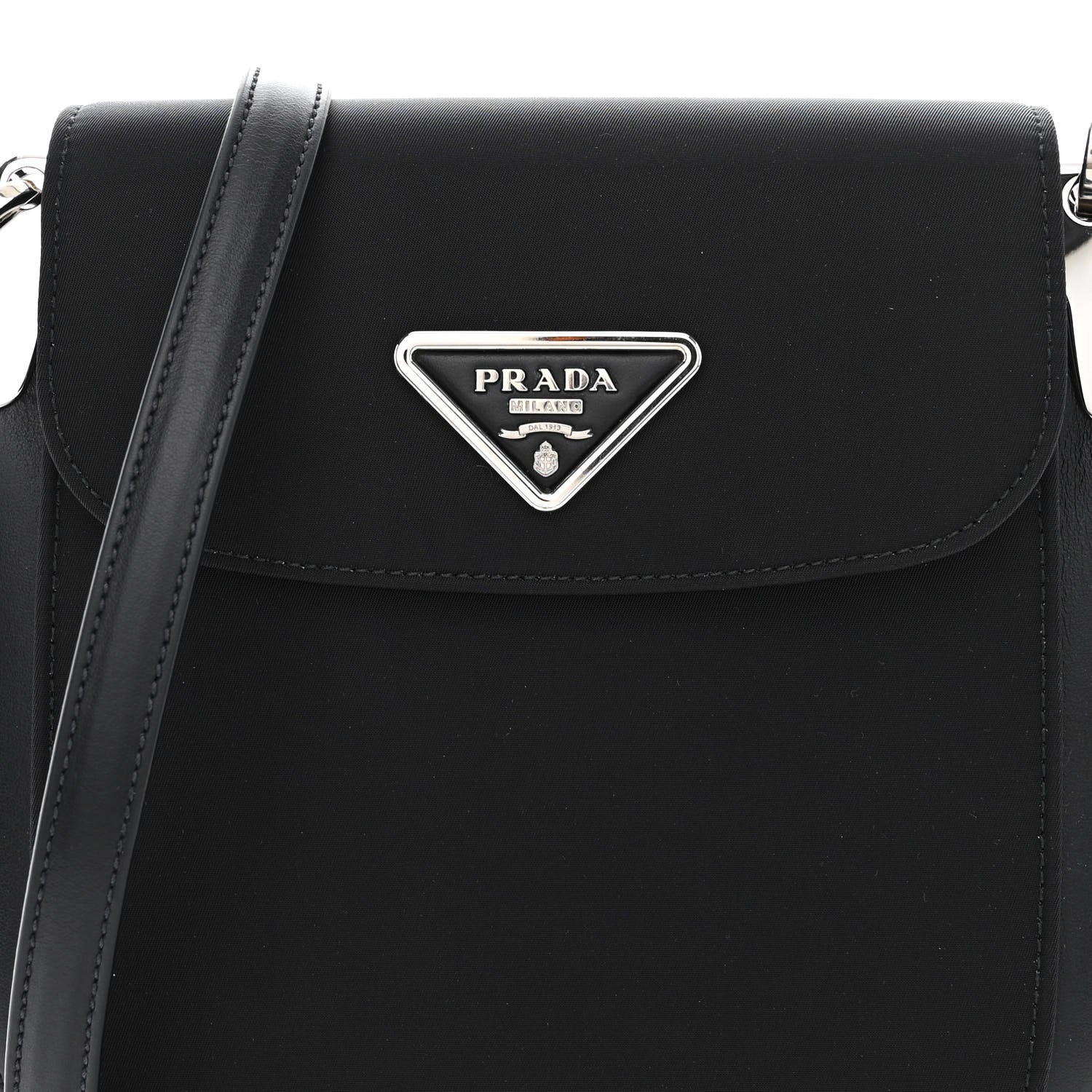 Prada Brushed Calfskin Nylon Small Margit Flap Bag Black 9 of 11