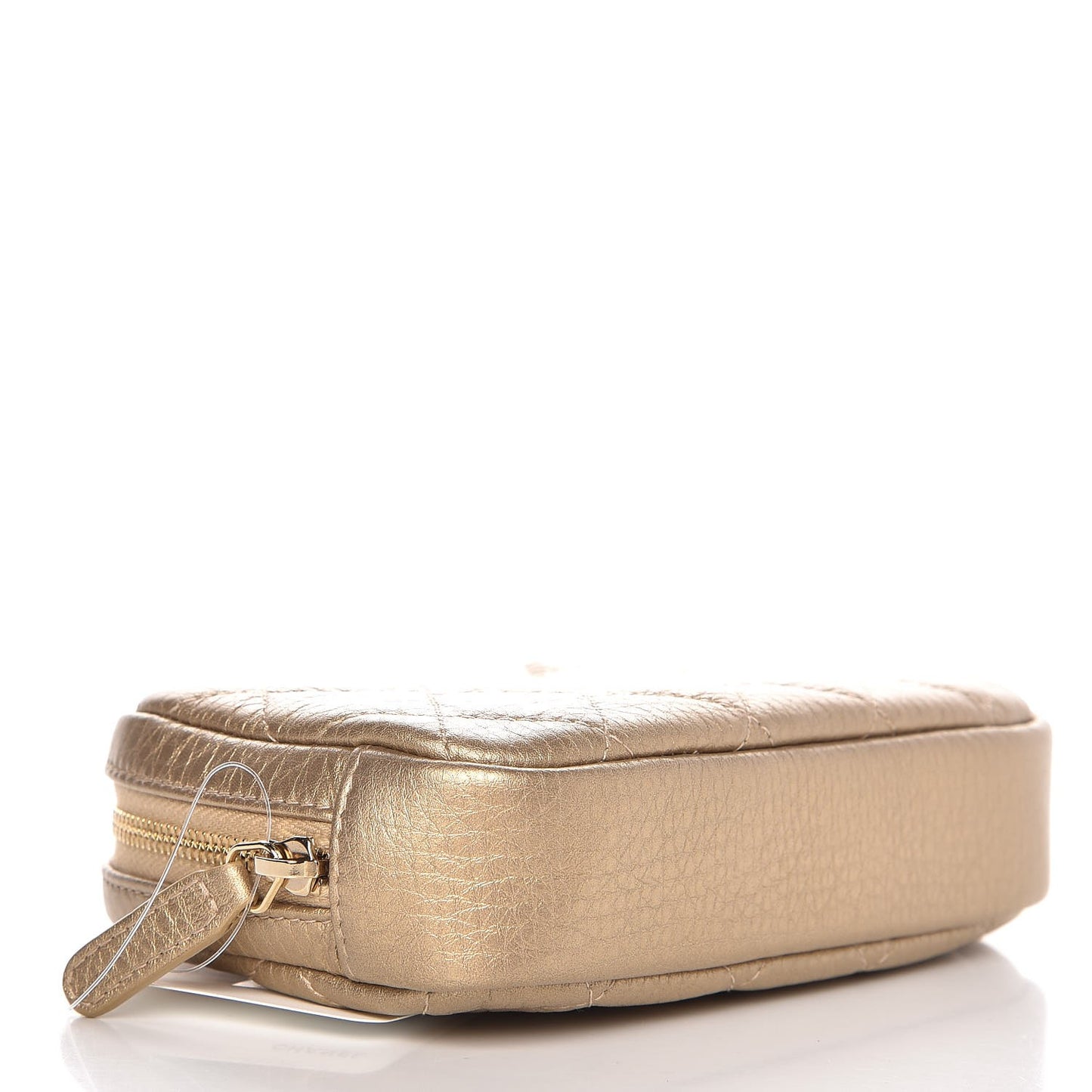 Metallic Calfskin Quilted Small Curvy Pouch Cosmetic Case Gold