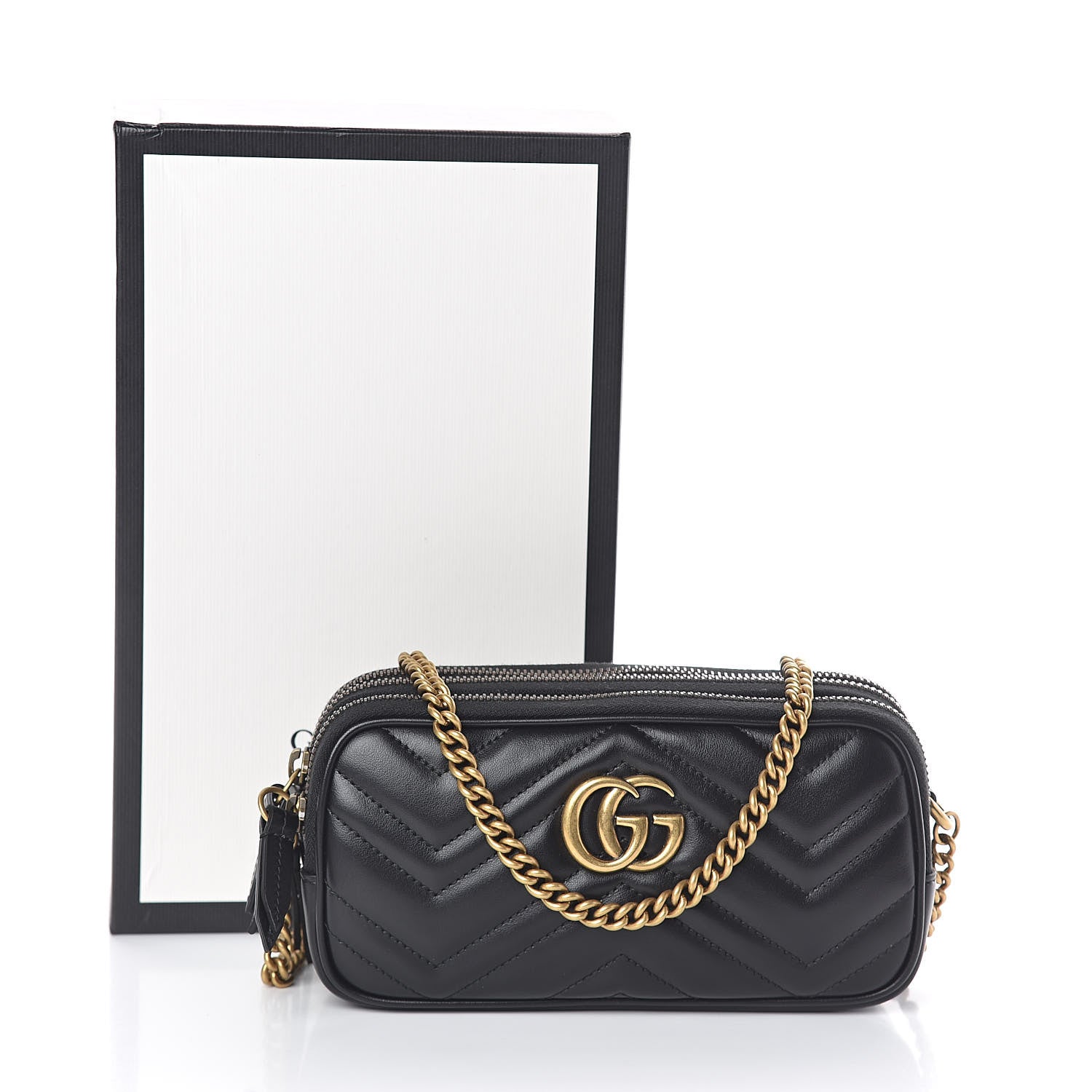 Gucci Calfskin Matelasse Mini GG Marmont Chain Crossbody Bag Black 10 of 10